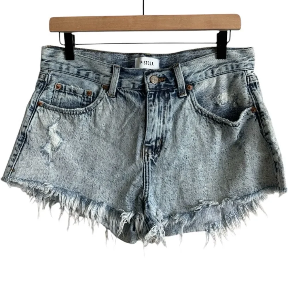 Pistola Blue Jean Shorts Distressed Cut Off